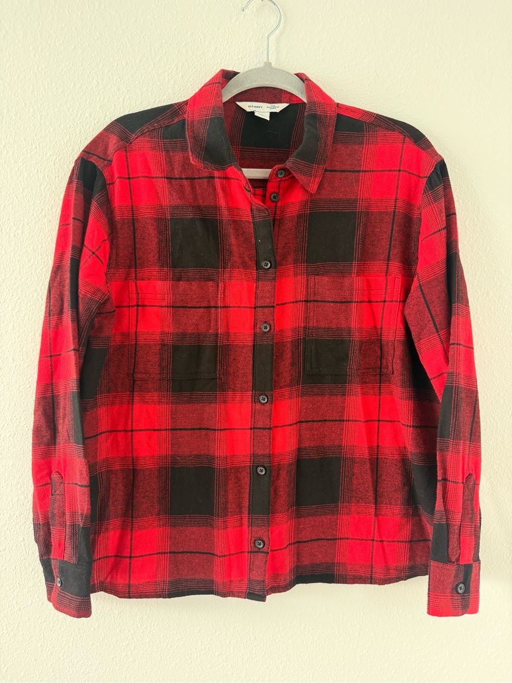 Old Navy Red & Black Plaid Button-Up Shirt Jacket